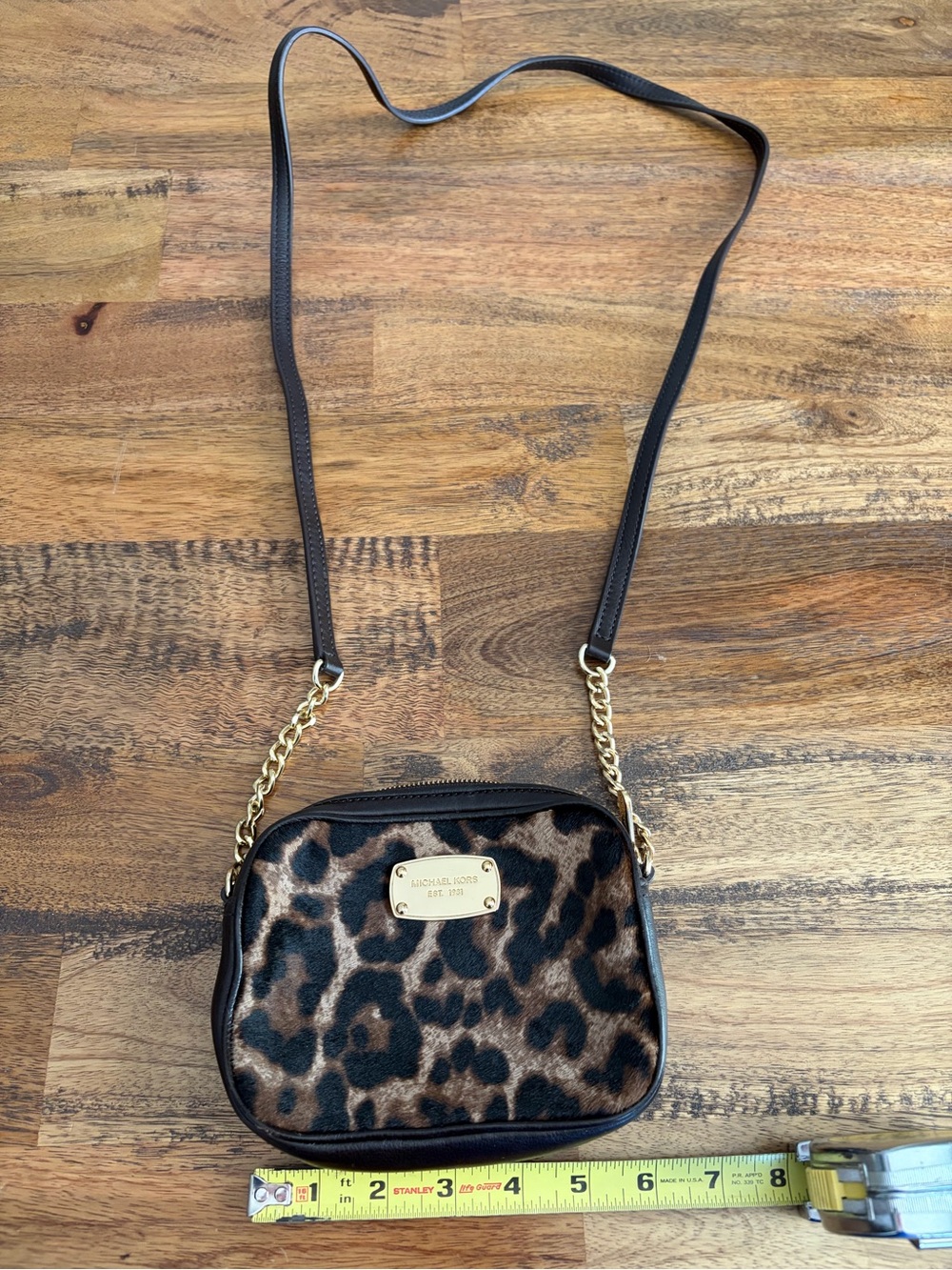 Michael Kors Leopard-Print Crossbody with Gold Chain Trim